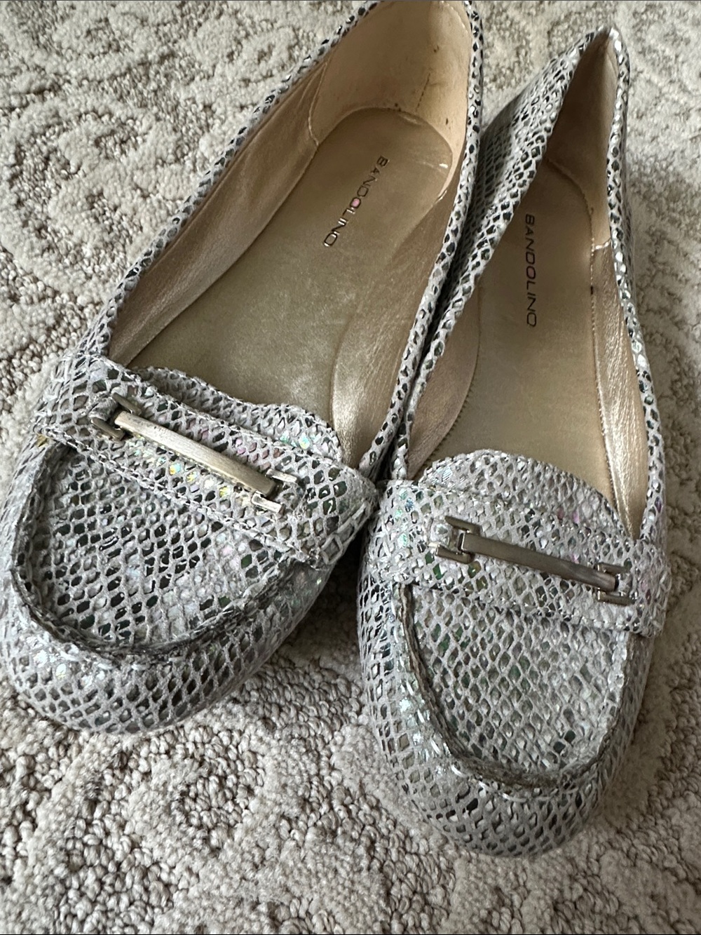 Bandolino Silver Snake-Print Slip-On Loafers
